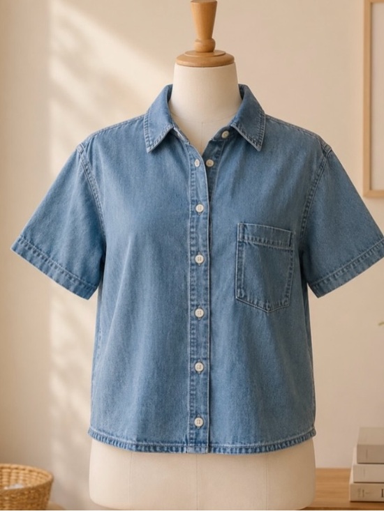 GAP Tops - GAP Denim Button-Up Shirt in Light Blue with Cream Button